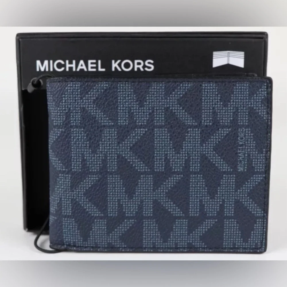 NWT Michael Kors Men's Jet Set Slim Billfold Leather Wallet Monogram 86F2SMNF5B